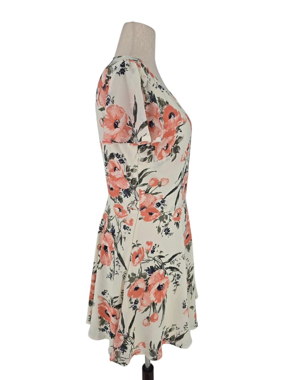 Abercrombie & Fitch Floral Wrap Mini Dress L Cream Coral Fit & Flare - Picture 6 of 11